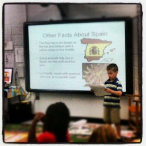 Presenting before his class.